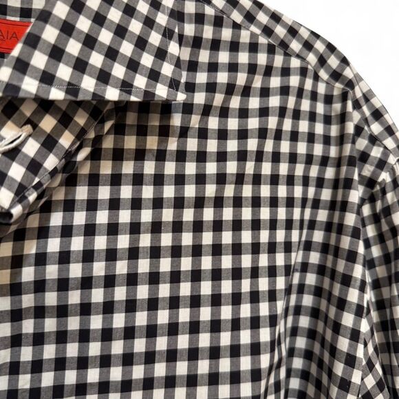 Isaia Men's Black & White Plaid Long Sleeve Shirt Sz 18 / 45 Button Up - Picture 5 of 7